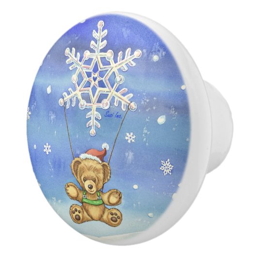 Teddy Bear met Snowflake Parachute Keramische Knop (Rechts)