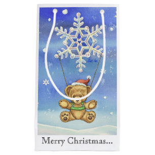 Teddy Bear met Snowflake Parachute Klein Cadeauzakje