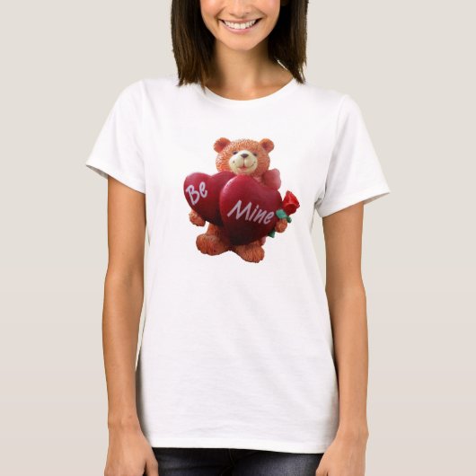Teddy Bear met twee harten en een Roos T-shirt (Voorkant)