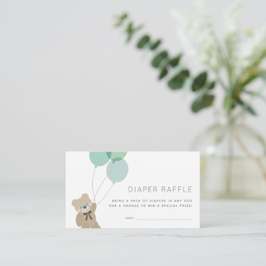 Teddy Bear Mint Baby shower Diaper Raffle Ticekt Informatiekaartje (Staand voorkant)