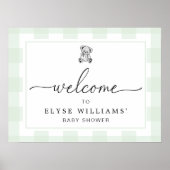 Teddy Bear Mint Green Gingham Welcome Sign Poster (Voorkant)