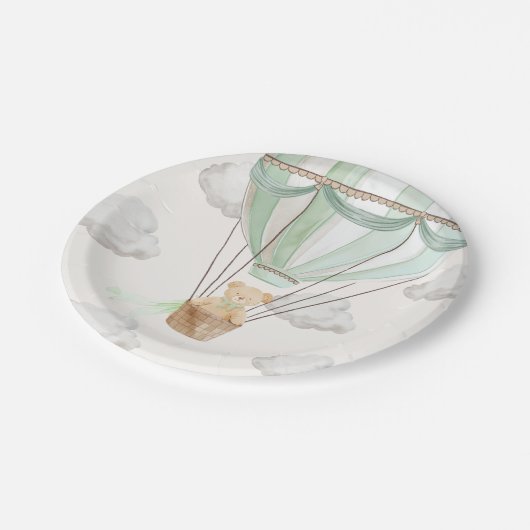 Teddy Bear Mint Groene Hete Luchtballon Papieren Bordje (Gekanteld)