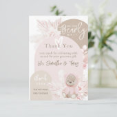 Teddy Bear Modern Boho Girl Baby shower Bedankkaart (Staand voorkant)
