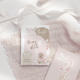 Teddy Bear Modern Boho Girl Baby shower Bedankkaart