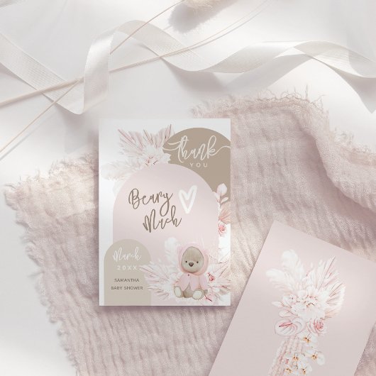 Teddy Bear Modern Boho Girl Baby shower Bedankkaart