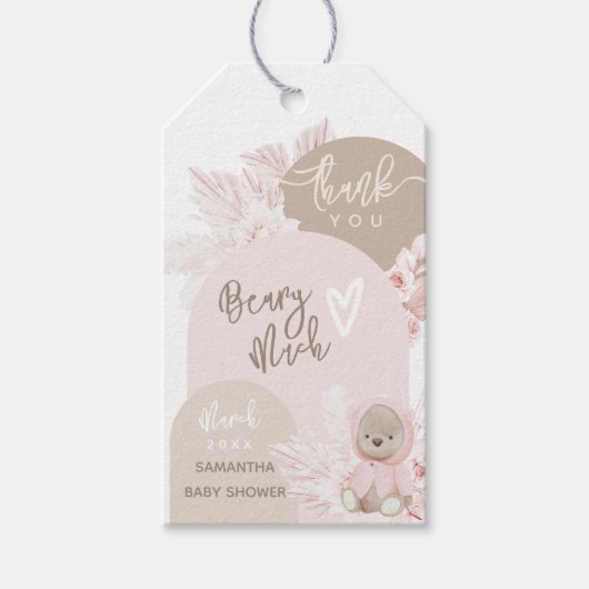 Teddy Bear Modern Boho Girl Baby shower Bedankt Cadeaulabel (Voorkant)