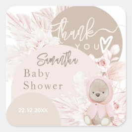 Teddy Bear Modern Boho Girl Baby shower Bedankt Vierkante Sticker