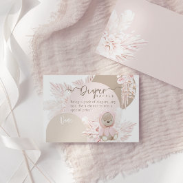 Teddy Bear Modern Boho Girl Baby shower Diaper Informatiekaartje