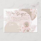 Teddy Bear Modern Boho Girl Baby shower Diaper Informatiekaartje (Voorkant)