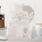 Teddy Bear Modern Boho Girl Baby shower diaper Reclamebord Met Voetstuk (Insitu)