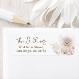 Teddy Bear Modern Boho Girl Baby shower Etiket