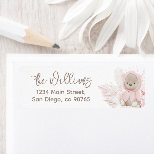 Teddy Bear Modern Boho Girl Baby shower Etiket (Insitu)