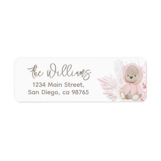 Teddy Bear Modern Boho Girl Baby shower Etiket (Voorkant)