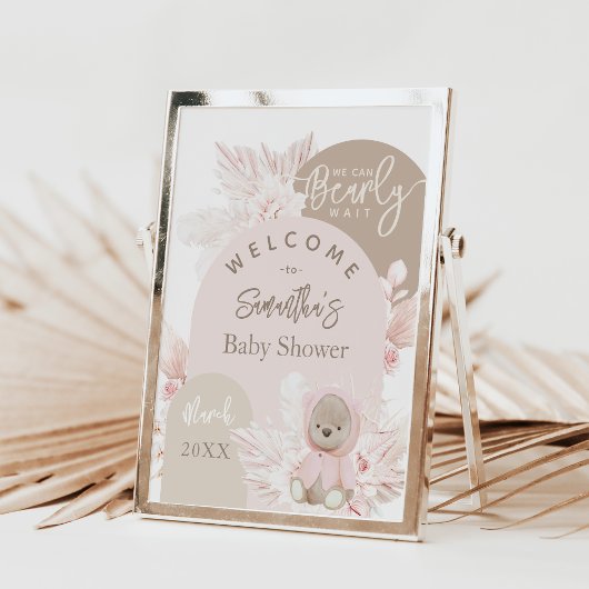 Teddy Bear Modern Boho Girl Baby shower Foam Board Poster