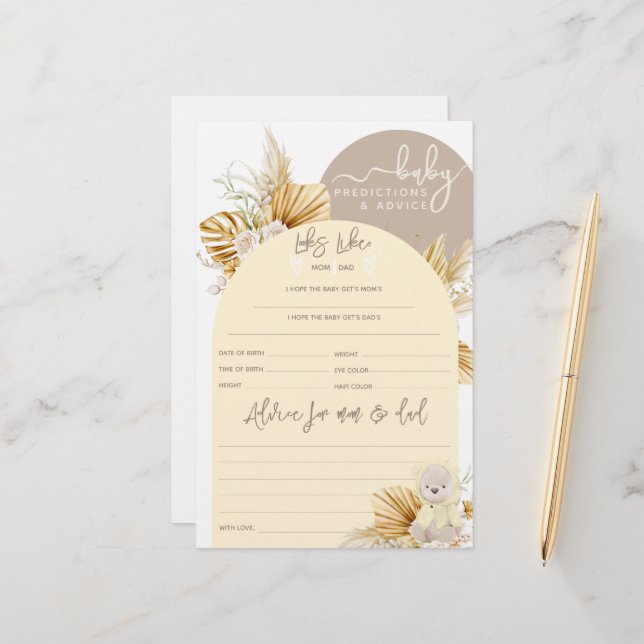 Teddy Bear Modern Boho Girl Baby shower game (Voorkant / Achterkant in situ)