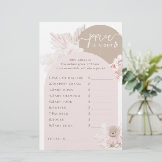 Teddy Bear Modern Boho Girl Baby shower game (Staand voorkant)