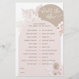 Teddy Bear Modern Boho Girl Baby shower game