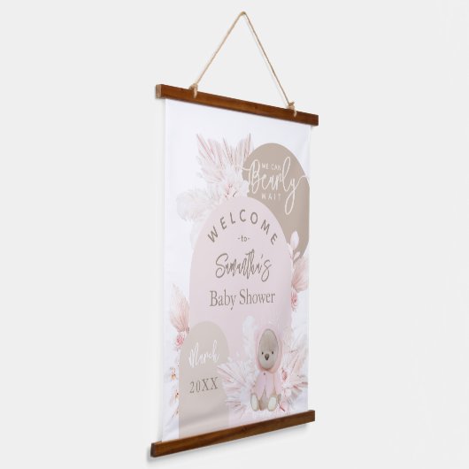 Teddy Bear Modern Boho Girl Baby shower Hangend Wandkleed (Gebogen)