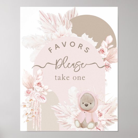 Teddy Bear Modern Boho Girl Baby shower is voor Poster (Voorkant)