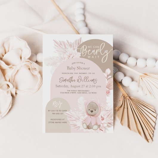 Teddy Bear Modern Boho Girl Baby shower Kaart