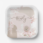 Teddy Bear Modern Boho Girl Baby shower Papieren Bordje (Voorkant)