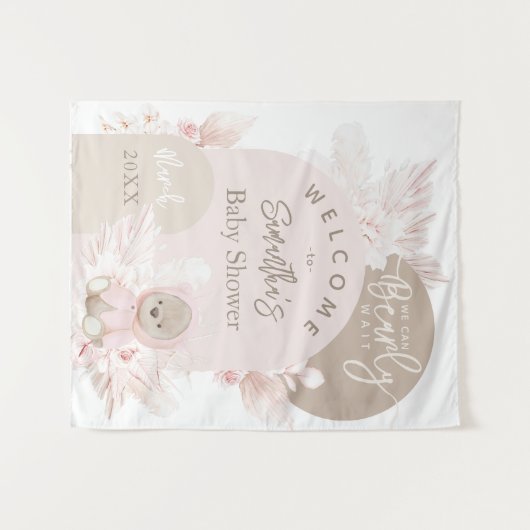 Teddy Bear Modern Boho Girl Baby shower Wandkleed (Voorkant (horizontaal))