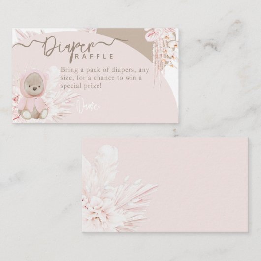 Teddy Bear Modern Boho Pink Baby shower Diaper Informatiekaartje (Voorkant / Achterkant)