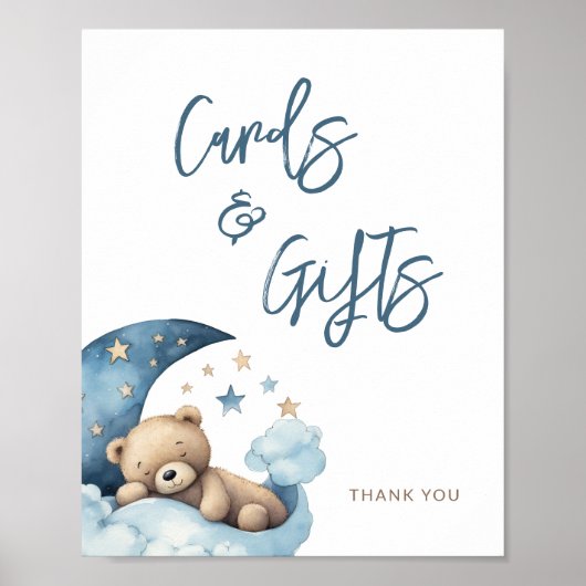 Teddy Bear Moon Baby shower Kaarten en geschenken Poster (Voorkant)