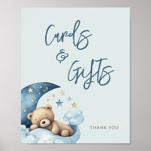 Teddy Bear Moon Baby shower Kaarten en geschenken Poster (Voorkant)