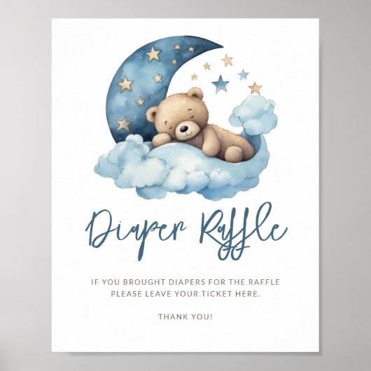 Teddy Bear Moon Baby shower Luier Raffle Poster (Voorkant)