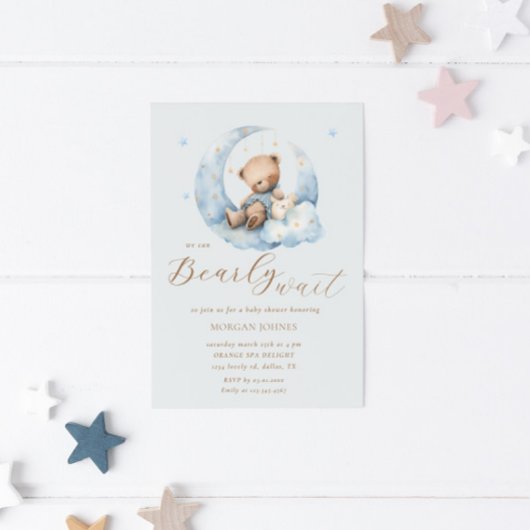 Teddy Bear Moon Barly Wachten Baby shower Kaart