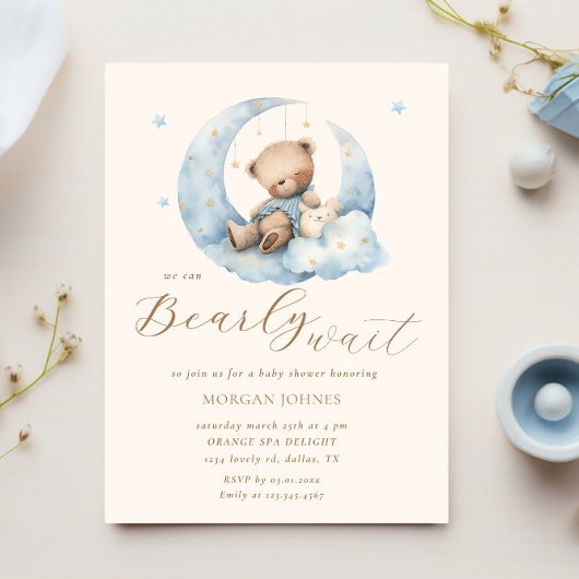 Teddy Bear Moon Barly Wachten Baby shower Kaart
