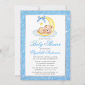 Teddy Bear Moon Blue Glitter Baby shower Kaart (Voorkant)