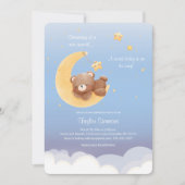 Teddy Bear Moon Dreamy Soft Blue Baby Shower Kaart (Voorkant)