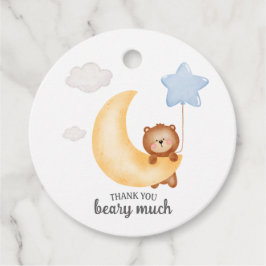 Teddy Bear Moon en Stars blue ballon Birthday Bedankjes Labels
