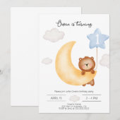 Teddy Bear Moon en Stars blue ballon Birthday Kaart (Voorkant / Achterkant)