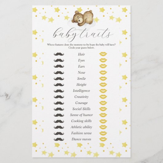 Teddy Bear Moon en Sterren Baby Traits Game Flyer (Voorkant)