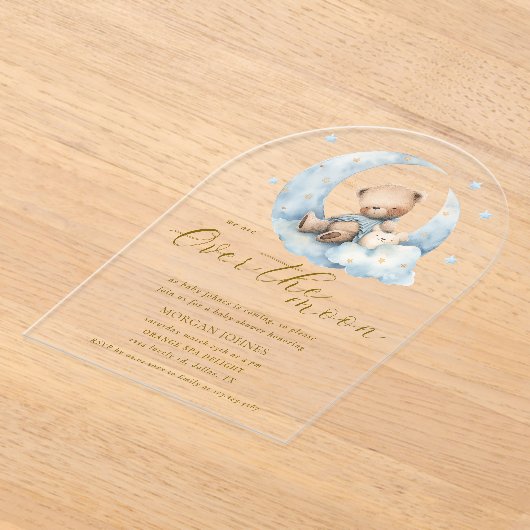 Teddy Bear Moon Over the Moon Baby shower Acryl Uitnodigingen (Laagn)
