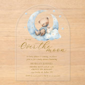 Teddy Bear Moon Over the Moon Baby shower Acryl Uitnodigingen (Voorkant)
