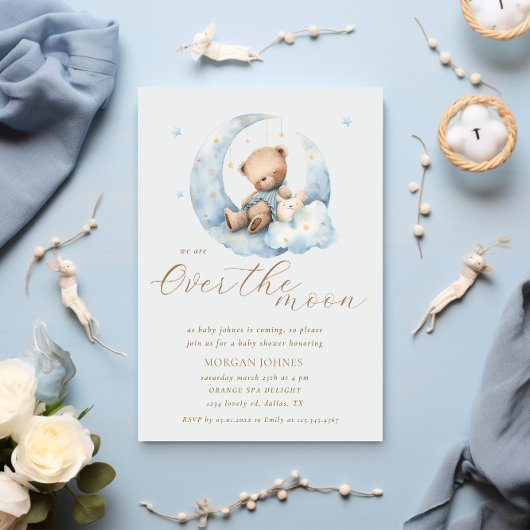 Teddy Bear Moon Over the Moon Baby shower Kaart