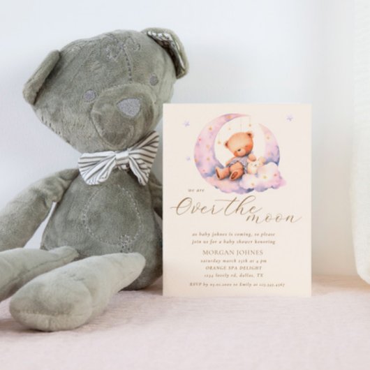 Teddy Bear Moon Over the Moon Baby shower Kaart