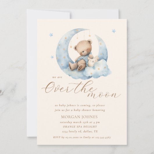 Teddy Bear Moon Over the Moon Baby shower Kaart (Voorkant)