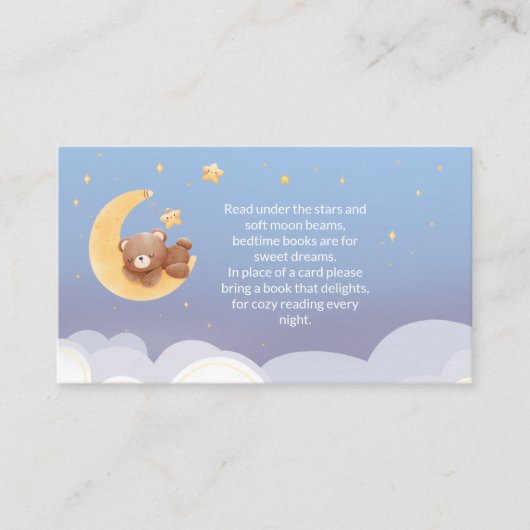 Teddy Bear Moon Soft Blue Baby Shower Book Request Informatiekaartje (Voorkant)