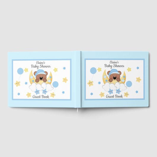 Teddy Bear Moon Stars Baby Jongen Douche Gastenboe Gastenboek (Volledig)