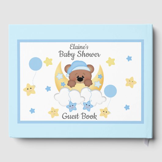 Teddy Bear Moon Stars Baby Jongen Douche Gastenboe Gastenboek (Achterkant)