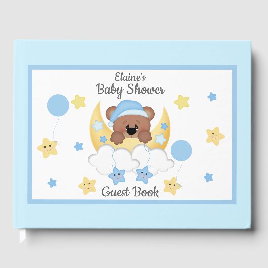Teddy Bear Moon Stars Baby Jongen Douche Gastenboe Gastenboek (Voorkant)