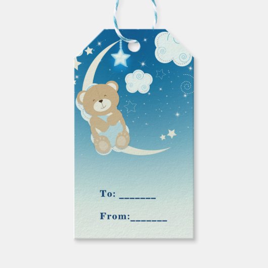 Teddy Bear Moon & Stars Baby shower aangepaste gun Cadeaulabel (Voorkant)