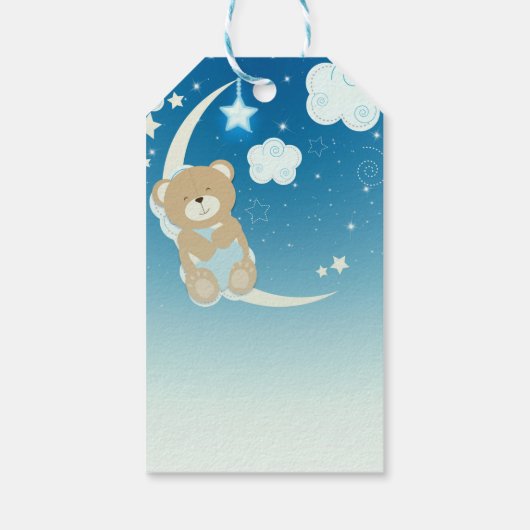 Teddy Bear Moon & Stars Baby shower aangepaste gun Cadeaulabel (Achterkant)