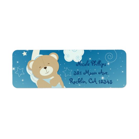 Teddy Bear Moon & Stars Baby shower Invitation Etiket (Voorkant)