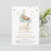 Teddy Bear Moon Stars Baby shower Kaart (Staand voorkant)